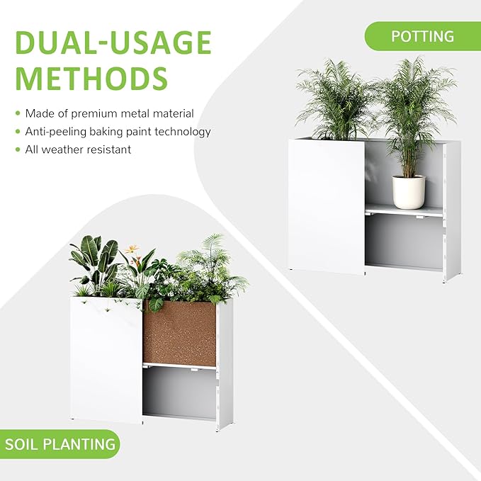 LAHAAP Set of 2 Outdoor Planters 38"W x 10.2"D x 30"H- Tall Rectangular Planters for Outdoor Patio/Porch, All-Weather with Anti-dumping Kit, Durable Galvanized Steel, Modern Design for Plants, Flower