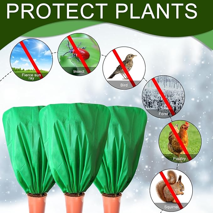EYNDYN 8 Pcs Plant Covers Frost Protection Bag 47" x 31.5" Winter Reusable Plants Jacket with Drawstring Shrub Protection Wraps Bags Frost Blanket for Winter Outdoor Garden Plants