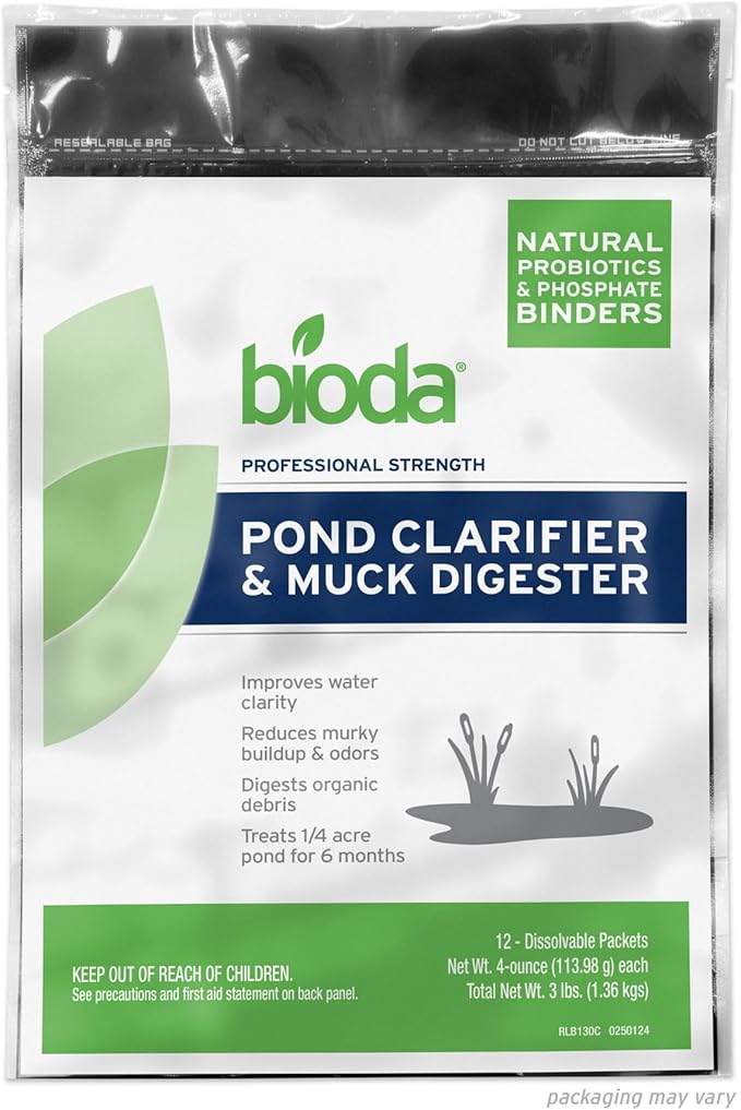 Bioda Pond Clarifier & Muck Cleaner, Keeps Ponds Clear, Treats 1/4 Acre - 6 Months, 12 Packets
