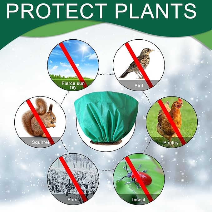 EYNDYN 8 Pcs Plant Covers Frost Protection Bag 39.3" x 19.6" Winter Reusable Plants Jacket with Drawstring Shrub Protection Wraps Bags Frost Blanket for Winter Outdoor Garden Plants