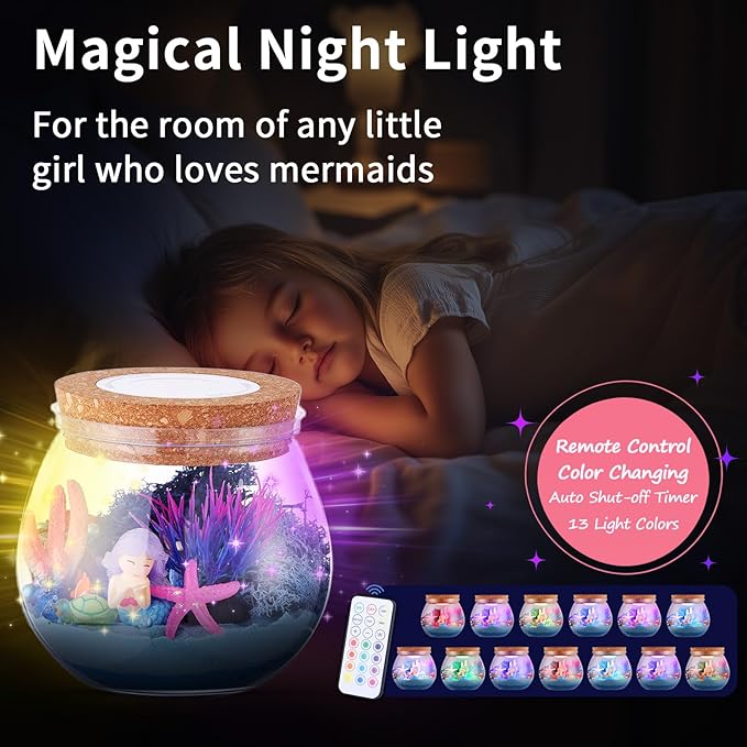 Envyvip Mermaid Gifts for Girls 4-10 Years Old, Mermaid Crafts Kit for Kids, Light Up Mermaid Decoration with Remote - Arts and Crafts for Kids, Birthday Gifts Toys for Girls Age 4 5 6 7 8 9 10