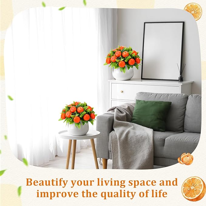 2 Pack Artificial Orange Potted Plants 7.09 Inches Fake Orange Tree Simulation Realistic Fruit Plant with Pot Faux Tree Indoor Decoration for Home Office Living Room Table Desk