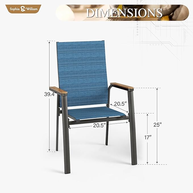 Sophia & William Lightweight Aluminum Outdoor Chair 2 Pieces, Rust-Resistant Aluminum Frame Patio Chairs, Stackable Design for Space Saving-Blue