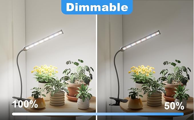 GooingTop Grow Light for Indoor Plants Growing,5000K White Full Spectrum Gooseneck Plant Lamp with Red Blue LED Clip Desk for Pot Plant Seed Starting,Dimmable with Auto Timer
