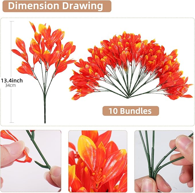 RECUTMS Artificial Fall Flowers Bundle UV Resistant No Fade Faux Autumn Plants for Outdoor Indoor Decor Wedding Home Garden Fireplace Décor Realistic Fake Greenery (Golden Yellow)