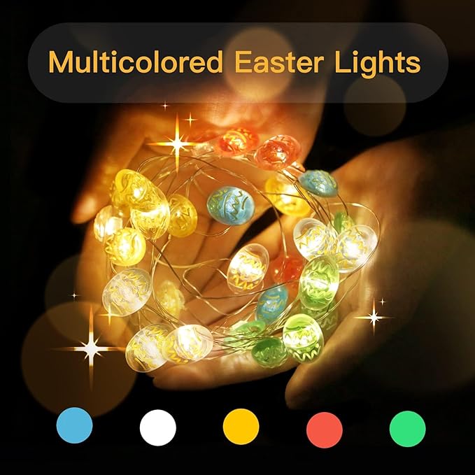 suddus Easter Eggs Decor Lights,12.8ft 40LED Multi Color Small Fairy Lights with Remote, Easter Lights String Battery Operated for Table Indoor Home Wreaths Mantels Outdoor Tree Garden Decoration