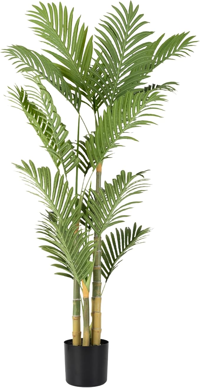 Artificial Palm Tree 4 Feet Artificial Palm Plant with Real Bark Design Faux Palm Tree for Indoor Outdoor Modern Decoration Plants in Pot for Home Office