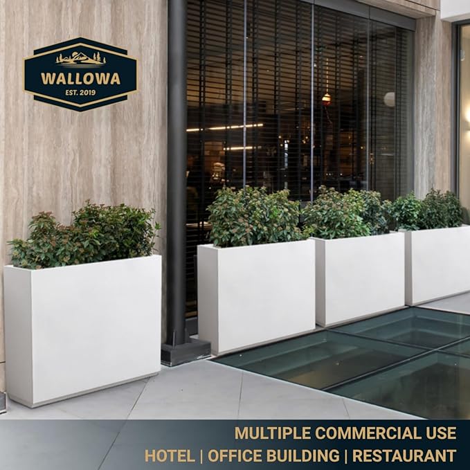 Wallowa Metallic Heavy Planter for Outdoor Plants, 38Lx10Wx30H Inches Tall and Long Metal Divider Planter Box with for Outside & Indoor, Seamless (White)