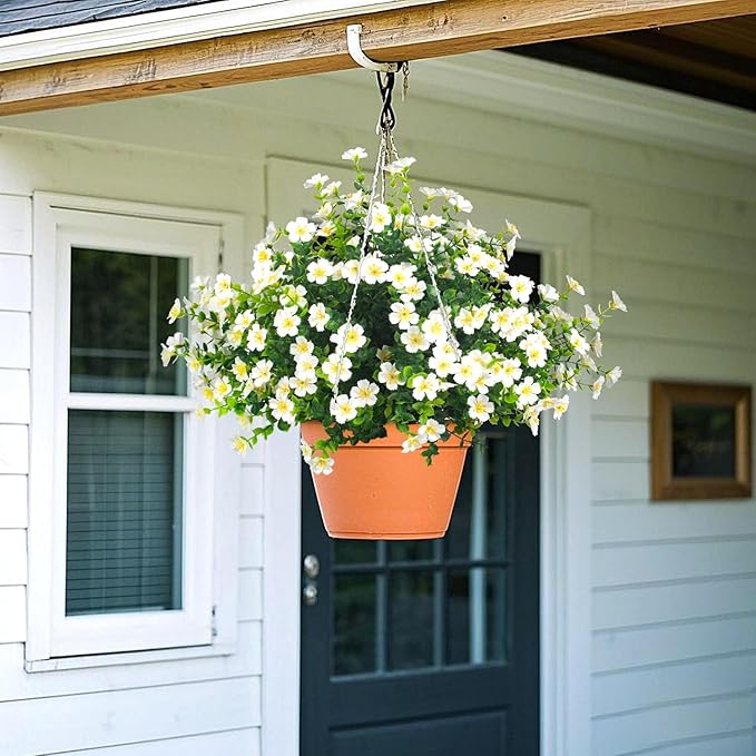 Grunyia Outdoor Artificial Flowers UV Resistant & Fade Proof, 12 Pack Realistic Fake Flowers for Garden, Patio, Lawn Decor - Weatherproof Plastic Plants (White)