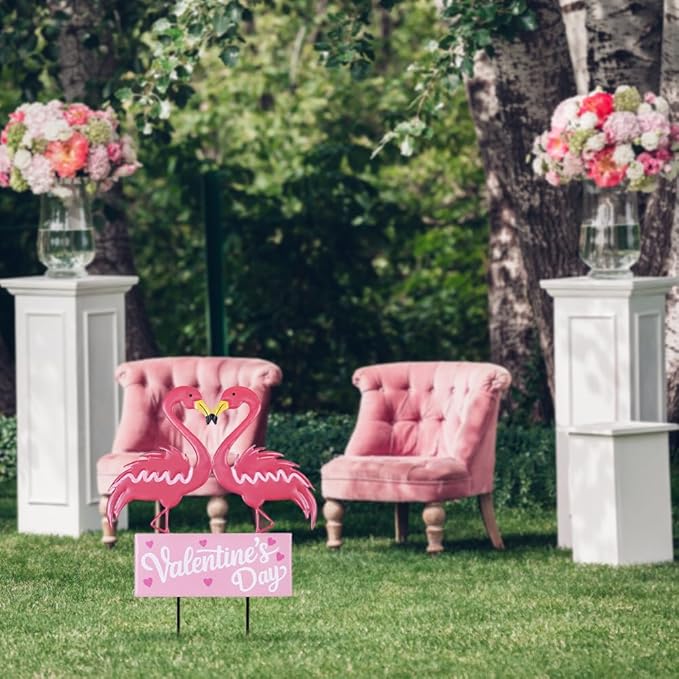 hogardeck Valentines Day Decorations Outdoor, Metal Flamingos Decorative Garden Stakes for Valentines Decor, Valentine's Day Yard Sign for Home Outside Lawn Porch Anniversary Wedding Party