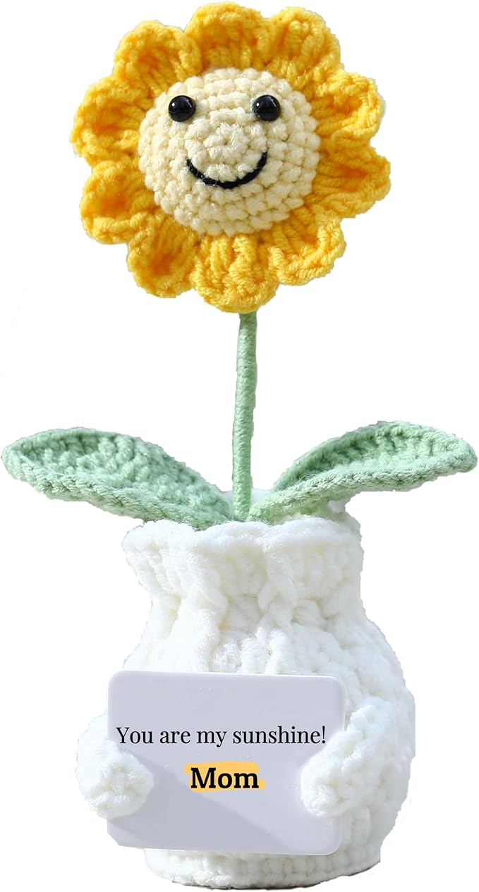 YOOJEE Valentines Day Gift for Mom Crochet Sunflower – You are My Sunshine! Mom! Crochet Gift from Daughter Son Kid - Handmade Knitted Sunflower Pot for Women, Appreciation Gifts Crochet Plant