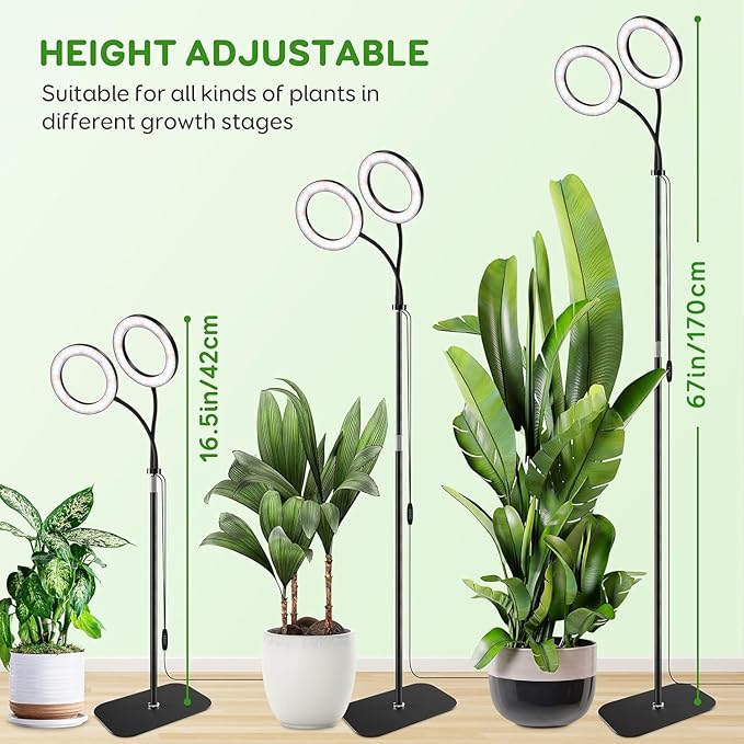 LPMZMBL Dual Head Grow Light for Indoor Plants Full Spectrum Plant Light with 16.5"-68" for Growing Large Tall Plants Equipment with 3/9/12-hour Automatic Timers 3 Light Modes 10 Dimmable Levels