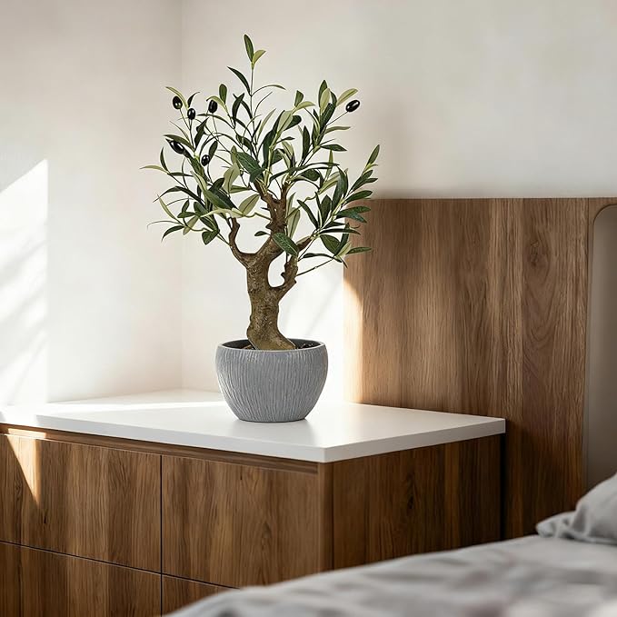 TOARTi Artificial Olive Tree Potted Plant with Stone Pot, 20.5" Tall Japanese Bonsai Tree Faux Plants Desk Plant, Realistic Greenery Decor for for Home Bedroom Bathroom Office Desk