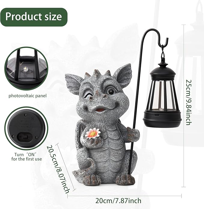 Ploxoiven Garden Figurines Dragon Statue Decorations - Solar ResinDragon with Solar Garden Lights Outdoor Decorations for Patio,Yard,Lawn,