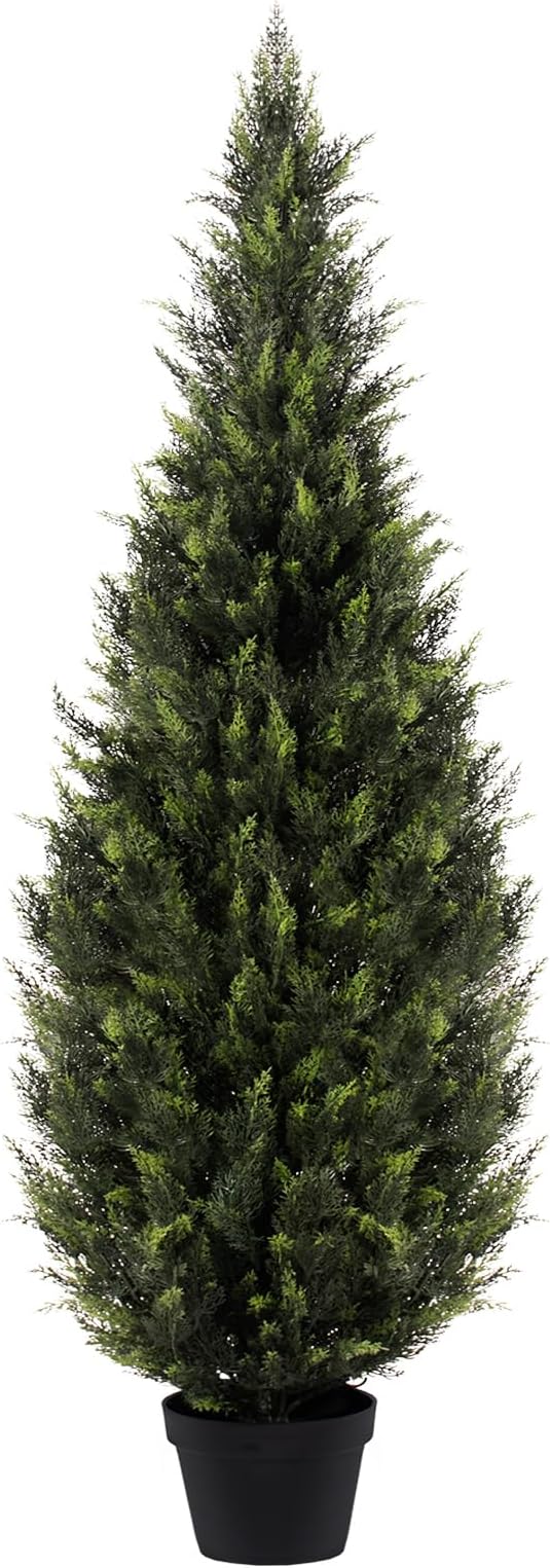 ZEEOZE 6FT Artificial Cedar Topiary Trees (1 Pack) - UV Resistant Faux Evergreen Shrubs Extra Dense Foliage Realistic Fake Pine Cypress Plants Easy Assembly for Front Porch Garden Indoor Office Decor