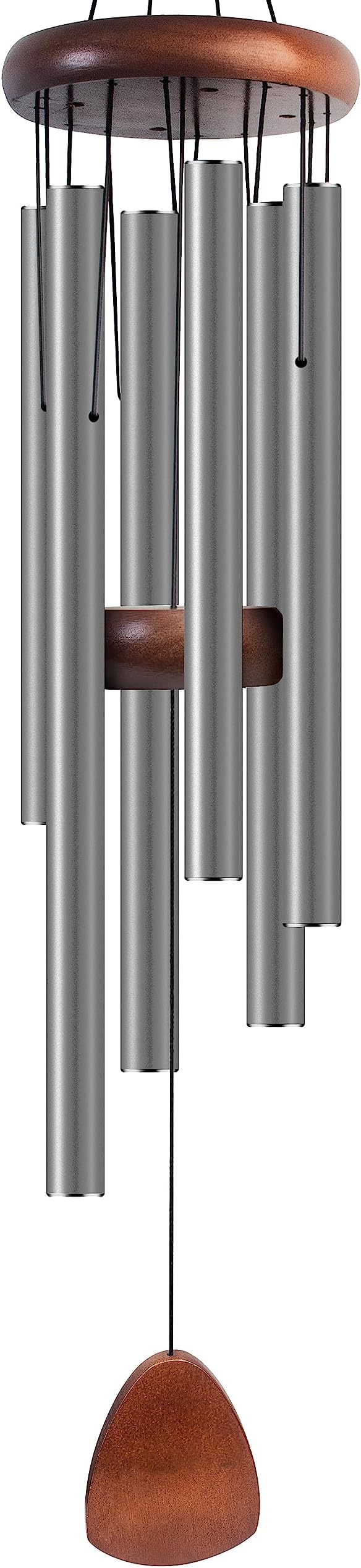 Bursvik Large Aluminium Wind Chimes 37 Inches to Create a Zen Atmosphere Suitable for Outdoor, Garden, Patio Decoration. Classic Wind Chimes with Wind Catcher Suitable as A Gift for Unisex,Silver Grey