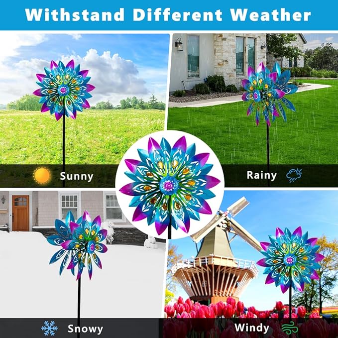 VEWOSTAR Metal Wind Spinner,13” Wind Spinners Outdoor,Peacock Windmill with Stake,Kinetic Wind Spinners for Yard and Garden,Multi-Color Pinwheels Yard Wind Sculptures,Waterproof Spinner for Patio Lawn