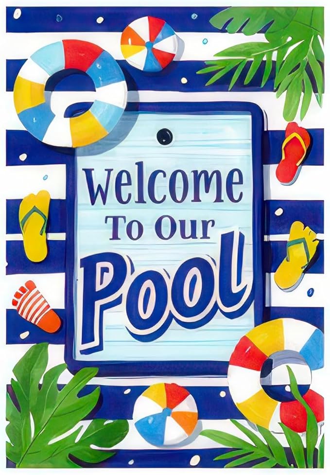 Welcome To Our Pool Garden Flag12x18 Inch Double Sided Summer Beach Bar Pub Porch Patio Deck Backyard Poolside Decor Outside Holiday Party Seasonal Farmhouse Banner Outdoor Decor