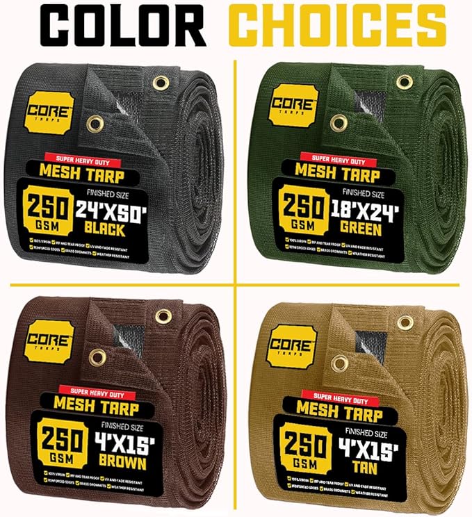 Core Tarps 60% Black Shade Cloth with Grommets - 4 X 15 FT Heavy Duty Mesh Tarp - Sun Shade Cloth for Garden Vegetables Plants Greenhouse Outdoors Backyard Fences Dump Trucks Patio Mesh Shade Tarp