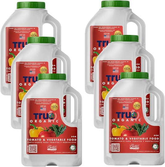 True Organic Tomato and Vegetable Food Granular Fertilizer 4.5lbs Jug - CDFA, OMRI Listed for Organic Gardening NPK 4-5-6- Case of 6