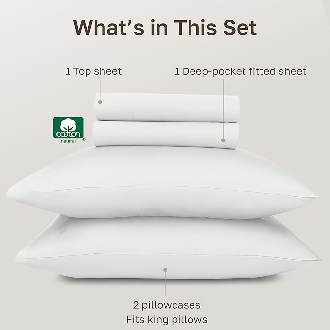 California Design Den 100% Egyptian Cotton Sheets California King Size Set - Certified Authentic Luxury, Soft Sateen, Deep Pockets, Breathable and Durable Bedding Sheets & Pillowcases Set - Ivory