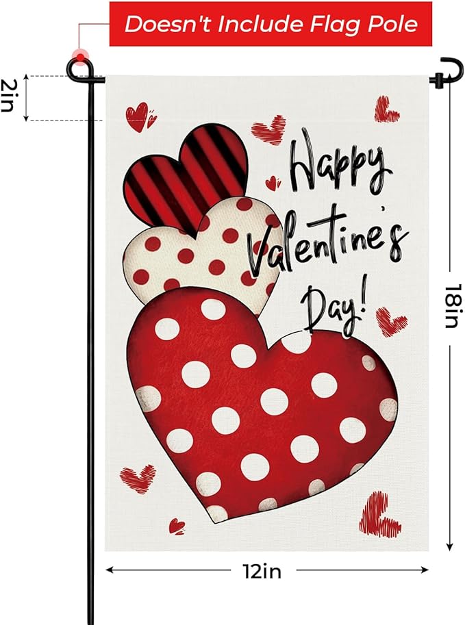pretty_jessie Valentines Day Garden Flag 12x18 Inch Double Sided, Happy Valentines Day Love Hearts Burlap Yard Flag Anniversary Patio, Porch, Backyard Outdoor Decorations