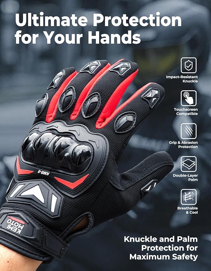 KEMIMOTO Motorcycle Gloves for Men, Touchscreen Cycling Gloves for Outdoor Sports On-Road Off-Road Mountain Motorcycle Motorcross Motorbike Dirt Bike Bicycle Racing ATV UTV