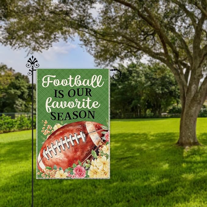 Hafhue Football Is Our Favorite Season Garden Flag, 12 x 18 Inch Double Sided Farmhouse Holiday Yard Garden Lawn Court Backyard Decoration Flag, Appreciation Gifts for Football Lover Coach Men Women