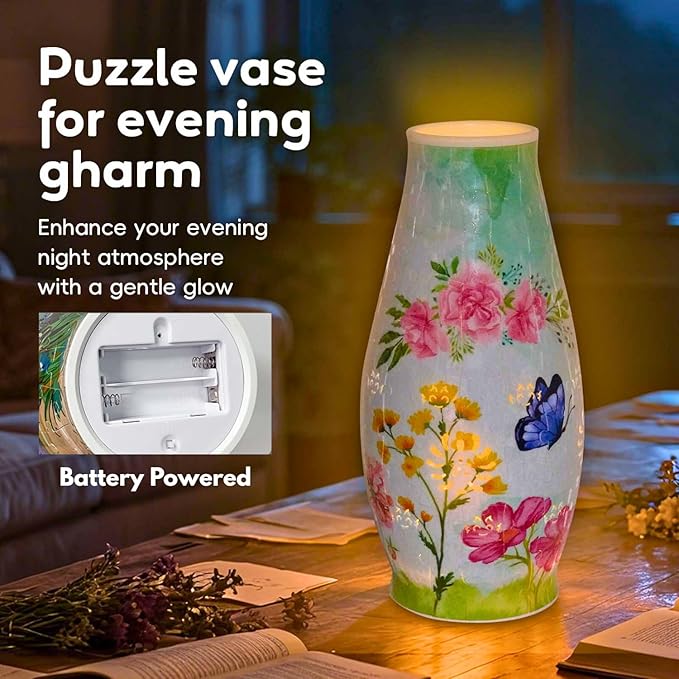 MYLARREN 3D Puzzle Vase for Adults & Kids, 152 Pcs 3D Puzzle Planter Vases for Flowers, Arts and Crafts for Kids 4-6, Adults, Girls, Cute Unique Flower Vases with Night Light(Butterfly)