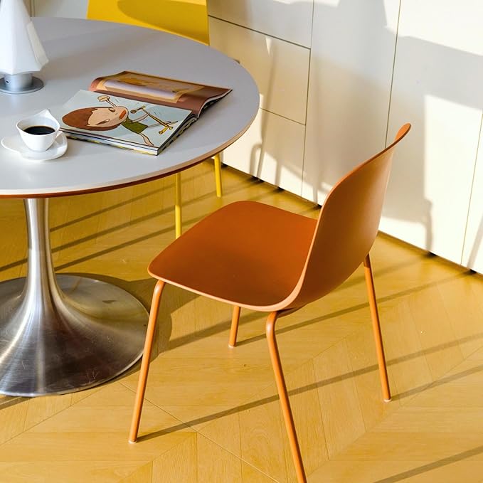 Plastic Stackable Dining Chairs Set of 4, Modern Outdoor Patio Chairs with Metal Legs for Patio Cafes, Restaurants and Office Waiting Room (Terracotta)