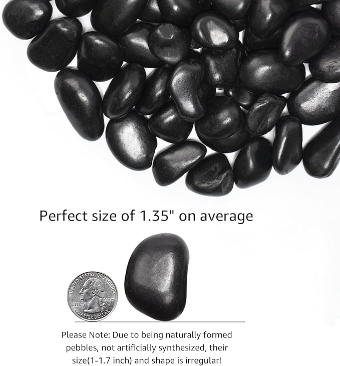 LOOIOOJ 20 lbs Black River Rocks - Large Polished Black Pebbles for Plants & Garden Decorative Stones，1-2" Polished Pebbles for Landscaping, Fish Tanks, Flower Pots, Water Fountains