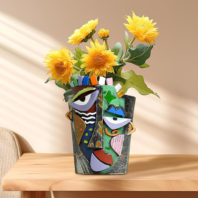 Mrlikale Abstract Face Planter Pots, Unique Head Planter with Drainage Hole for Indoor Plants and Succulents, 6.5 Inch Hand-Painted Funny Face Flower Pot for Outdoor and Home Art Decor