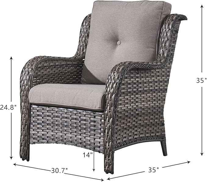 HUMMUH 5 Pieces Patio Bistro Set Wicker Patio Chairs Set of 2 with Ottomans and Side Table Rattan Outdoor Furniture Conversation Set for Yard,Garden,Porch…