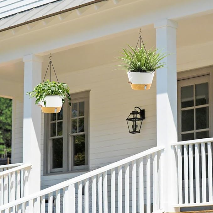 ZMTECH 12 Inch Hanging Planters for Indoor, 3 Pack Large Hanging Plant Pot with Visible Water Level and Chain, Self Watering Hanging Flower Pot for Outdoor Garden Porch(White)