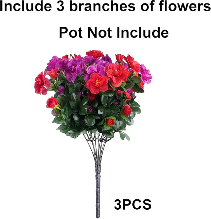 Artificial Fake Outdoor Flowers Plants, Faux Silk Camellia Bundles UV Resistant No Fade Realistic for Planter Pot Outside Porch Patio Balcony Garden Yard Home Decor, 3 Large Bundles (Red +Fuchsia)