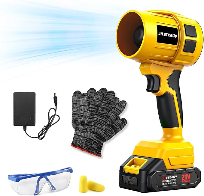 21V Cordless Handheld Leaf Blower- Variable Speed, 30000RPM Powerful Handheld Blower with Rechargeable Battery, Protective Gear for Home, Backyard, Driveway & Snow Removal