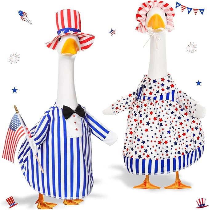 2 Set 4th of July Goose Outfit Lawn Porch Goose Clothes Plastic Goose Lawn Goose Clothing Independence Day Goose Outfit for Patriotic Outdoor Patio Yard Lawn Art Decoration (Elegant)