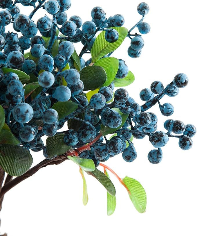 SHACOS Artificial Blue Berry Stems Pack of 20 Fake Blue Berries with Green Leaves 9.8 inch Fake Blueberries Picks for Christmas Decorations Crafts Holiday Home Decor Blueberry