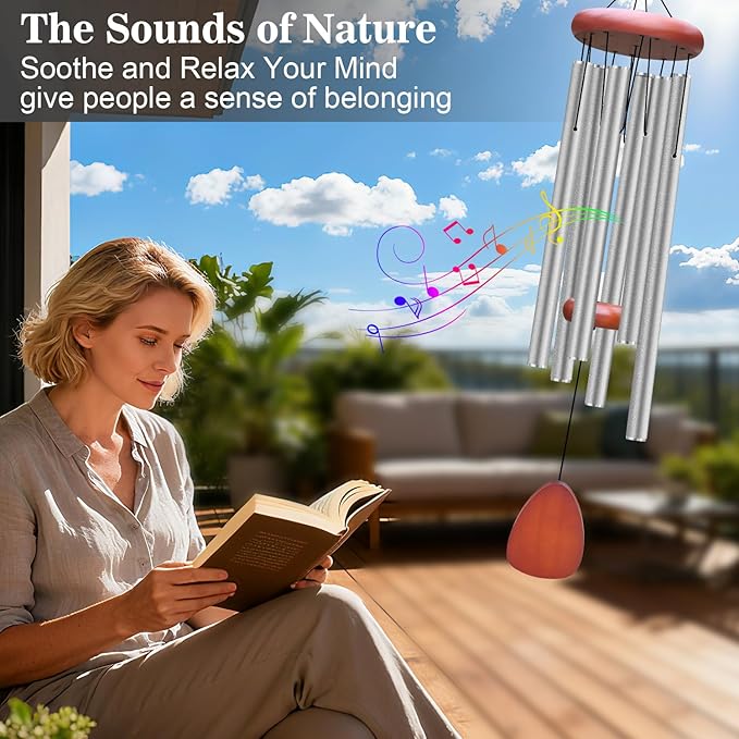 WENANA Large Aluminium Wind Chimes Outside, Soothing Melodic Memorial Sympathy Wind Chime, Suitable Outdoor Garden Decor, Gift for Mom Women Neighbors (Light Gray Wind Chime -36“)