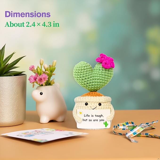 BRIFUFOUS Get Well Gifts for Women, Handmade Crochet Cactus – Plush Plant Gift with Encouragement Card for Desk Decor, Home or Office Decoration