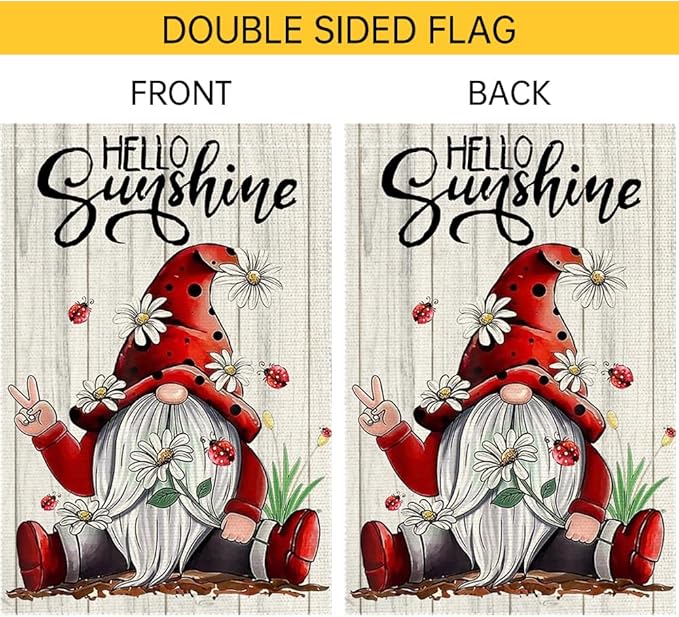 Welcome Sunshine Garden Flag Summer Gnome Garden Flags 12x18 Inch Double Sided Burlap Colorful Floral Small Decor Home Yard Lawn Holiday Outdoor Flags Decorations