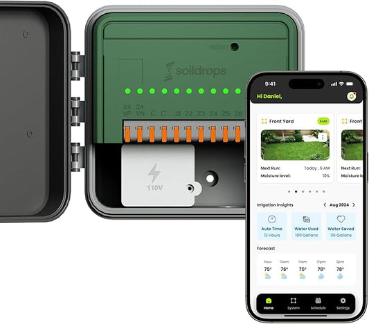 Soildrops AI Smart Sprinkler Controller, 8-Zone WiFi Irrigation Controller for Indoor & Outdoor Use, DIY Garden & Lawn Watering Kit, App-Based Auto Watering