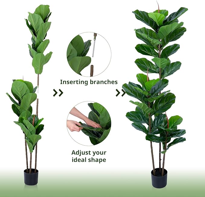 YEPDIN Artificial Fiddle Leaf Fig Tree 5FT Faux Fiddle Leaves Fig Tree Artificial Plants in Pot for Indoor Outdoor Fake Tree Plants