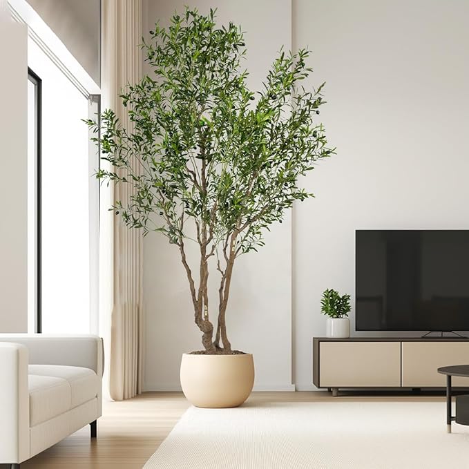 AfanD Artificial Olive Tree - 9ft Tall Fake Olive Plant in Pot - Faux Silk Tree for Indoor