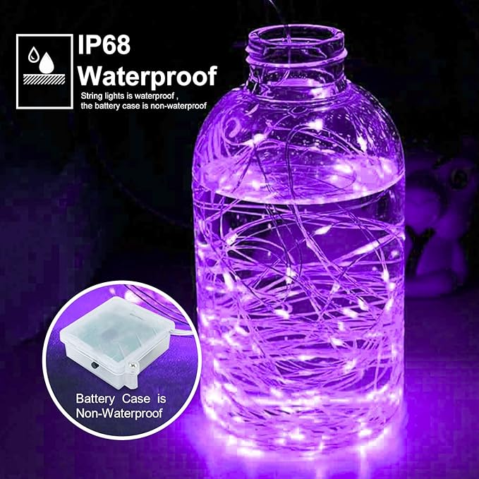 pozzolanas 6 Pack Purple Battery Operated String Lights with Remote - 7ft Waterproof Fairy Lights with 20 LEDs for Home, Mason Jar, Party, Wedding, Halloween, Christmas Decorations