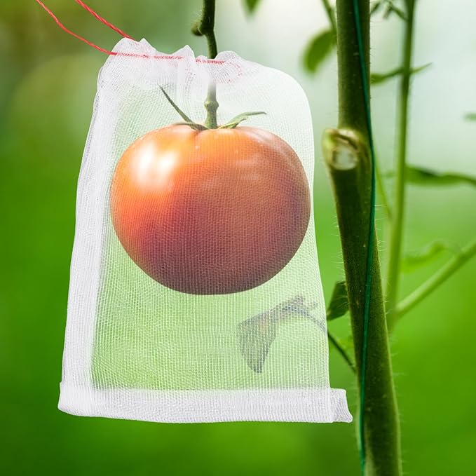 Mesh Fruit Cover Bags Against Birds - 25pcs 4x6 in Protection Bags With String for Trees, Vegetables, Flowers - Netting Away From Bugs