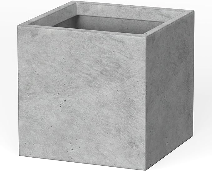 Kante 10 Inch Square Concrete Planter for Outdoor Indoor Home Patio Garden, Large Plant Pot with Drainage Hole and Rubber Plug, Natural Concrete