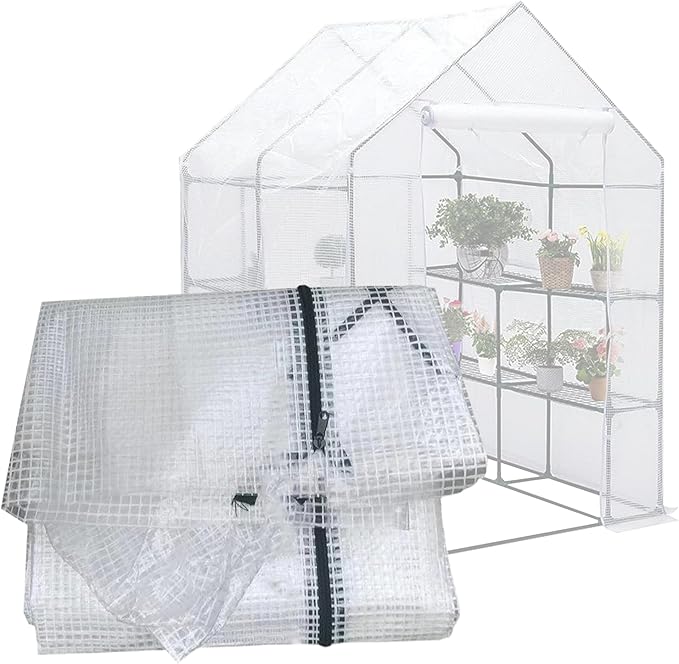 Greenhouse Replacement Cover, 56×56×76 Inches PE Walk-in Greenhouse Cover for Gardening Plants w/Roll-Up Zipper Door, Waterproof Frost Protection Wind Rain Proof, Easy Assembly (No Frames Include)