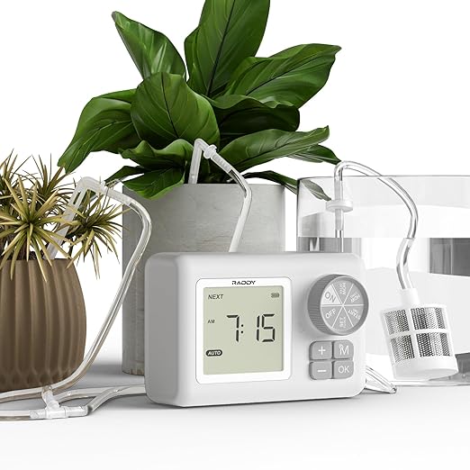 Raddy WS-6 Automatic Plant Waterer, Indoor Plant Watering System for 15 Potted Plants, Programmable Water Timer with LCD Display, USB Power, Water Shortage Alarm for Balcony Greenhouse