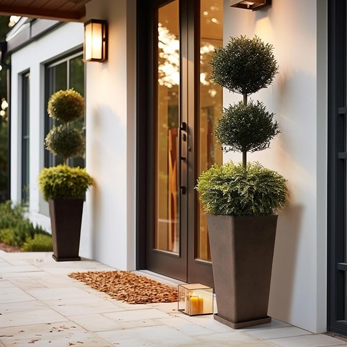 LA JOLIE MUSE 26 inch Tall Rectangular Planters for Outdoor & Indoor Plants, Set of 2 Modern Iron Planters with Trays, 26'' Iron With Tray